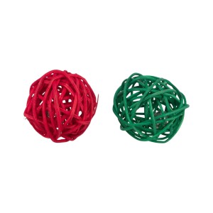 Xmas Piłeczki z dzwonkiem, zabawka, dla gryzoni, rattan, 4cm, 2szt